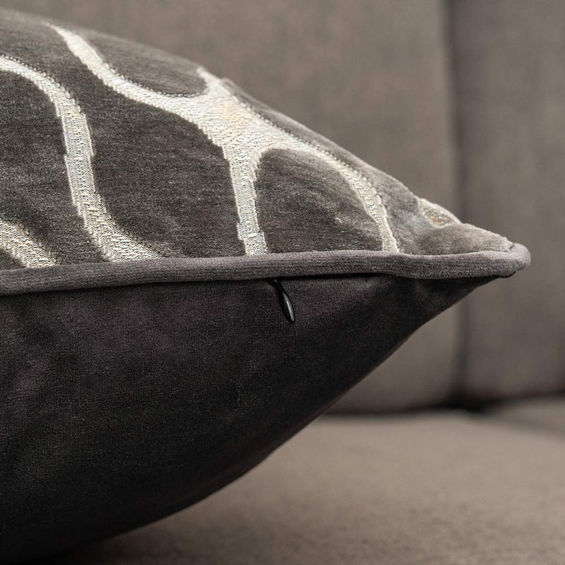 Yangest Silver Grey Square Throw Pillow Cover Wavy Velvet Cushion Cover Modern Zippered Pillowcase for Sofa Couch Bedroom Living Room Chair, 18 x 18 Inch - Image 4